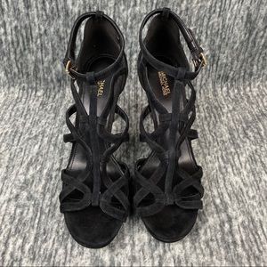 Michael Kors Suede Leather Strappy Heels 9 Black